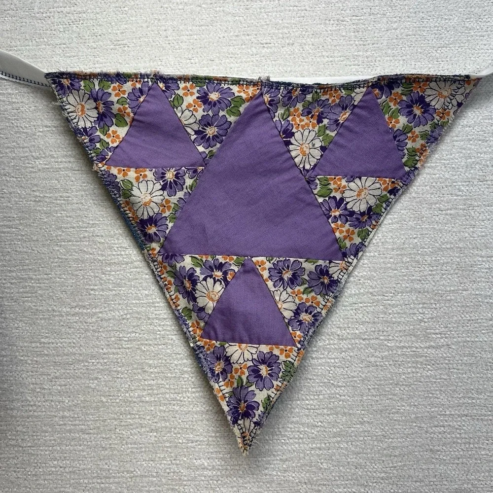 Handmade Upcycled‎ VTG Quilt Patchwork Bunting Pennant Garland Banner 43